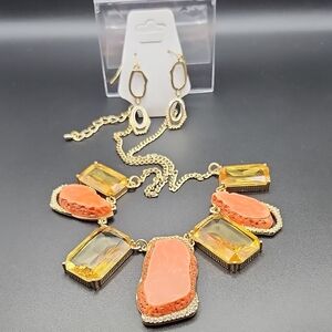 Chic Gold and Orange Gemstone Necklace Set